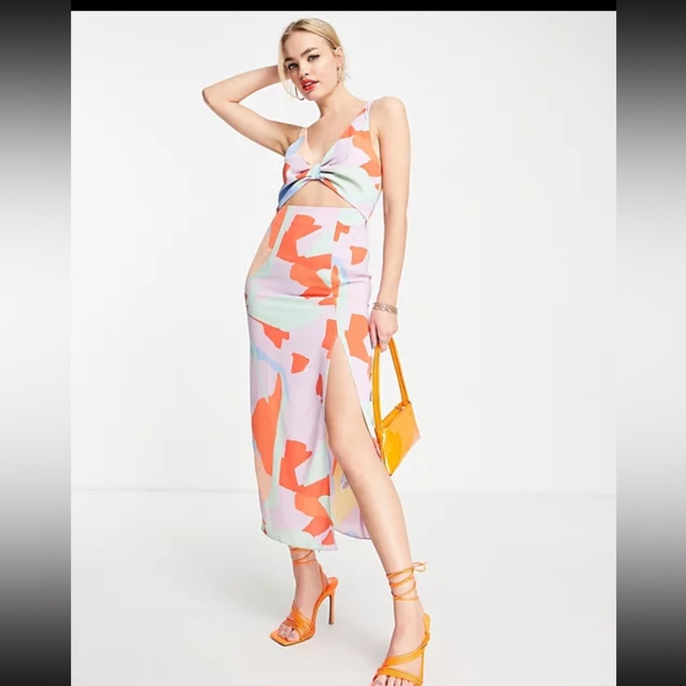 ASOS cut out knot front midi dress bright colors